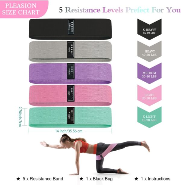 Fabric Resistance Bands for Working Out, 5 Levels Booty Bands for Women Men, Cloth Workout Bands Resistance Loop Exercise Bands for Legs Butt at Home Fitness, Yoga, Pilates - Image 6
