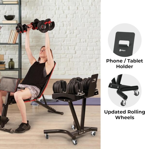 Lifepro Adjustable Dumbbell Stand Rack - Compatible with PowerFlow Plus, PowerUp Plus, and for More Brands- Phone Holder, featured Castors - Home Gym Storage and Convenient Strength Training - Image 2
