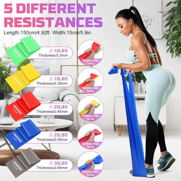 Resistance Bands Set, 5 Pcs Exercise Bands Elastic Stretch Bands for Yoga Pilates Fitness Stretching Strength Training, Workout Bands for Home Gym - Image 2