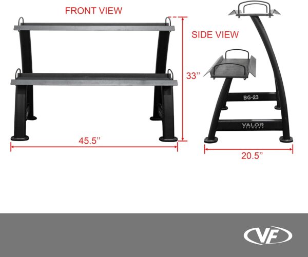 Valor Fitness Kettlebell Storage Rack – 2 Tier Shelf Levels – Max Weight 600 lbs – Heavy Duty Weight Holder - Organize Gym Equipment - Image 7