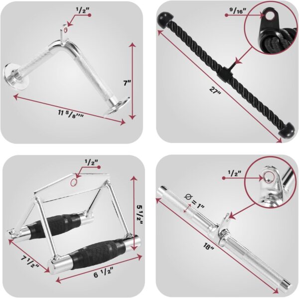 Yes4All Tricep Press Down Cable Machine Attachment Set, LAT Pulldown Attachment, Cable Machine Accessories for Home Gym - Image 2