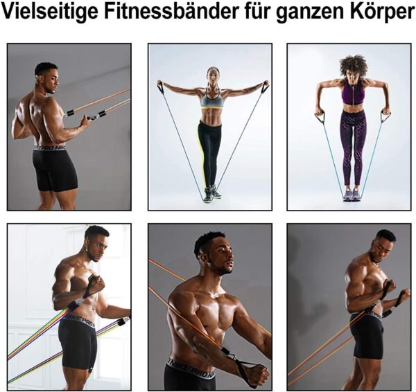 Resistance Bands Set Workout Bands with 5 Stackable Exercise Bands, 5 Resistance Loop Bands, 2 Core Sliders, Door Anchor, Ankle Straps, Jump Rope,Hand Grip Strengthener - Image 6