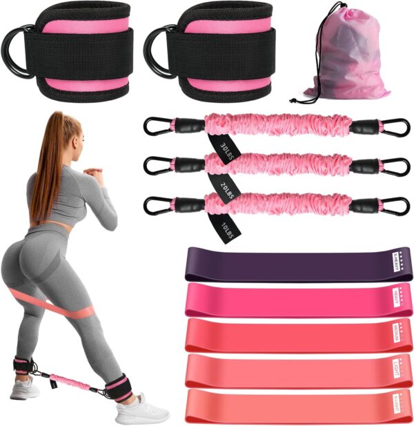 Ankle Resistance Bands with Cuffs, Ankle Resistance Bands for Working Out Women, Workout Bands Resistance for Women, 11 PCS Glute Workout Equipment, Butt Exercise Equipment for Women Legs in Gym, Home