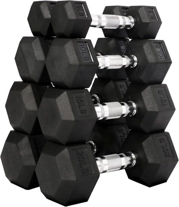 Rubber Encased Hex Dumbbell, Multiple Sizes