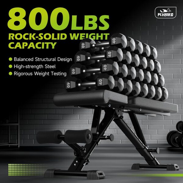 FLYBIRD Weight Bench, Adjustable Strength Training Bench for Full Body Workout with Fast Folding-New Version - Image 3