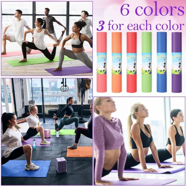 Wettarn 18 Pieces Yoga Mats Bulk Non Slip Exercise Mats Fitness Mats Workout Mats for Women Men Home Workout Gym Floor Exercising, 6 Colors, 68 x 24 x 0.12 Inches - Image 2