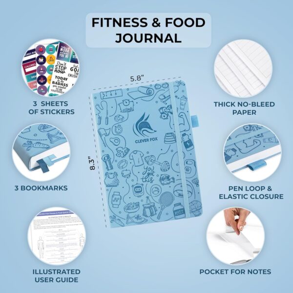 Clever Fox Fitness & Food Journal – Nutrition & Workout Planner for Women & Men – Diet & Gym Exercise Log Book with Calendars, Diet & Training Trackers - Undated, A5 Size, Hardcover (Light Blue) - Image 2