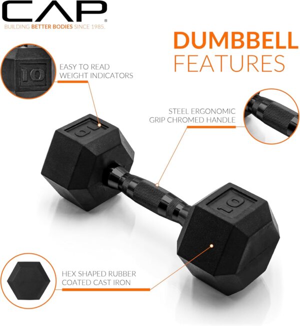 CAP Barbell 10 LB Coated Hex Dumbbell Weight with Black Handle - Image 3