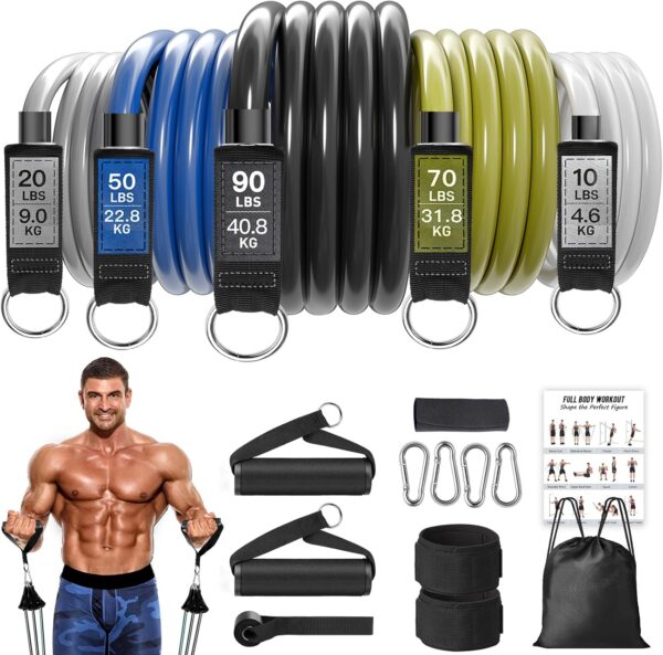 Heavy Resistance Bands for Working Out, NITEEN Resistance Bands with Handles Weight Exercise Bands for Men Women, Workout Bands with Door Anchor and Ankle Straps Strength Training Equipment