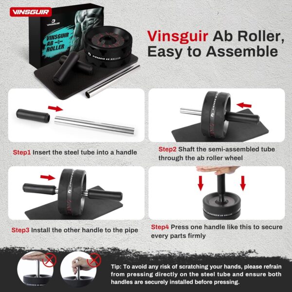 VINSGUIR Ab Roller Wheel, Abs & Core Workout Equipment for Home Gym with Knee Pad Accessories, Abdominal Wheel for Full-body Strength Training - Image 6