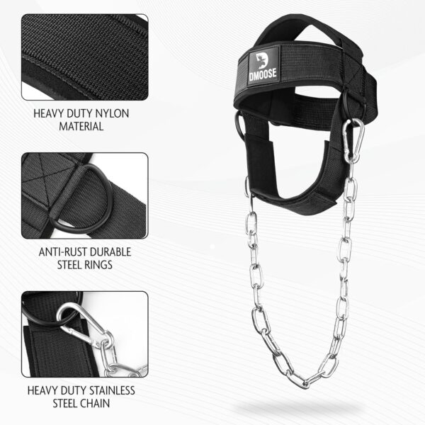 DMoose Neck Harness for Weight Lifting - 30" Heavy Duty Steel Chain - Neck Exerciser, Trainer & Strengthener for Injury Recovery Support & Workout- Adjustable Head & Chin Strap - Image 3
