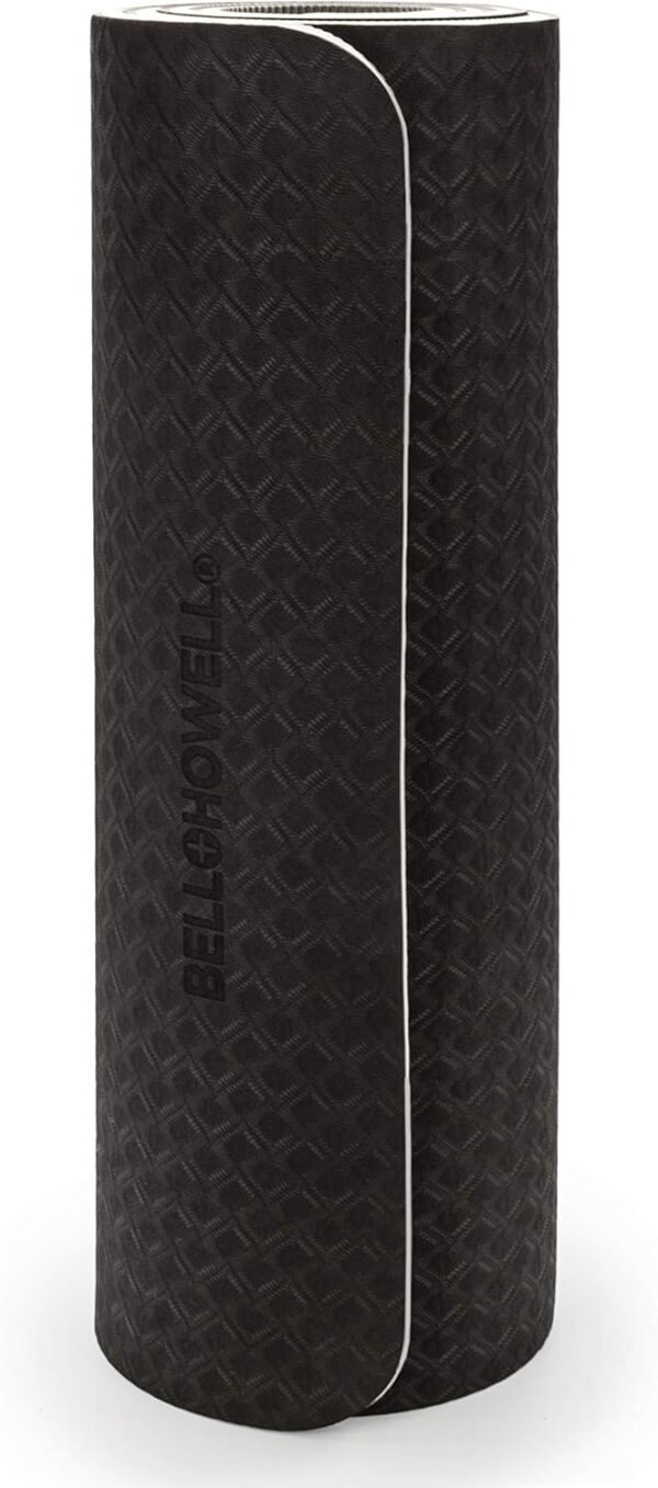 Bell & Howell Extra Thick TPE Yoga Mat, 72”L x 24”W x ½ Inch Thickness, Slip Resistant Technology, High Density, Strap Included, Black/Gray - Image 7