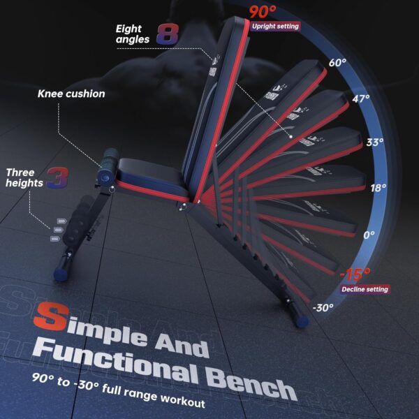 FLYBIRD Adjustable Weight Bench Workout Bench for Home Gym, 15 Degree Decline Sit-Up, Sturdy Durable Folding Weight Bench for Years of Workout -FBGEAR23 - Image 3