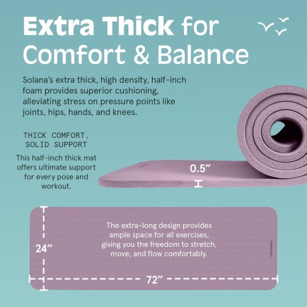 Retrospec Solana Yoga Mat 1/2" Thick w/Nylon Strap for Men & Women - Non Slip Exercise Mat for Yoga, Pilates, Stretching, Floor & Fitness Workouts - Image 3
