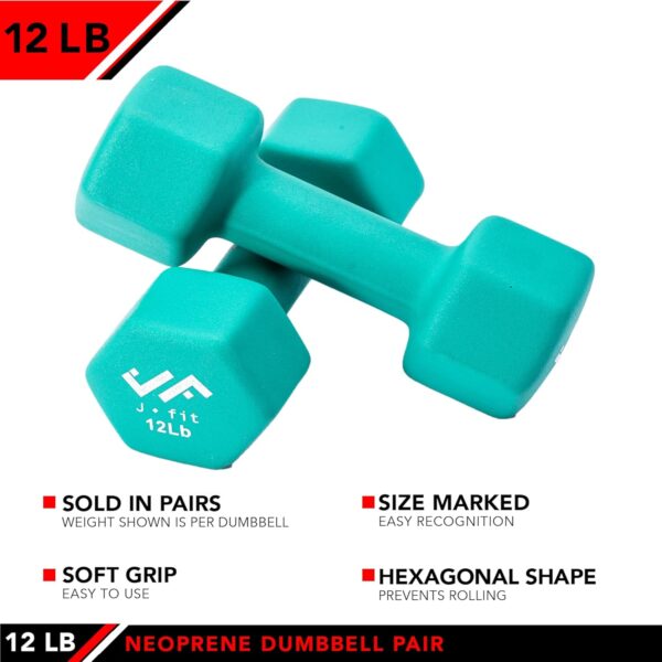 JFIT Neoprene Dumbbell Pairs, 12 LB - Image 3