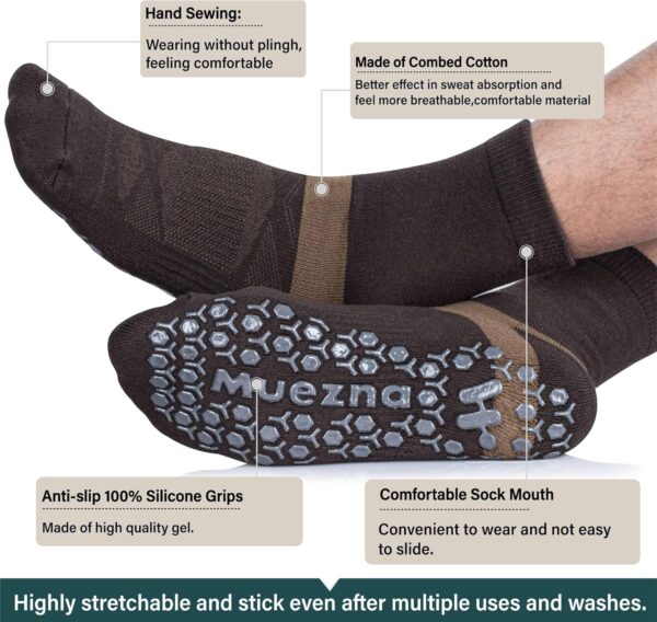 Muezna Men's Non-Slip Yoga Socks, Anti-Skid Pilates, Barre, Bikram Fitness Hospital Slipper Socks with Grips - Image 2