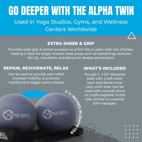 Tune Up Fitness – Alpha Twin Set in Tote | Larger Sized Yoga Massage Therapy Balls | Trigger Point Ball, Myofascial Release and Pain Relief for Upper & Lower Back, IT Band, QL, Hamstrings, Glutes - Image 3