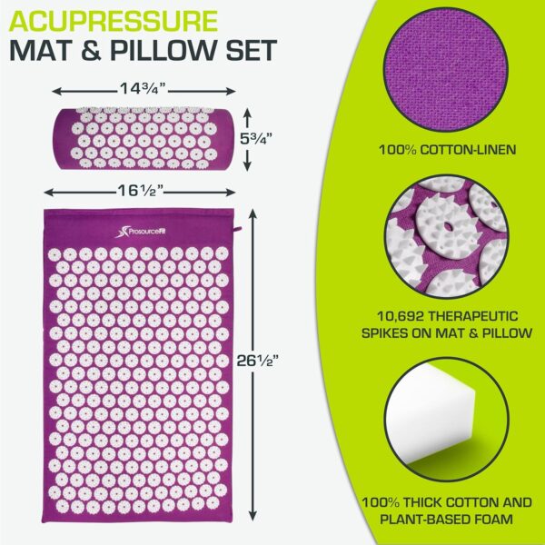 ProsourceFit Acupressure Mat and Pillow Set for Back/Neck Pain Relief and Muscle Relaxation, Large - Green/White - Image 2