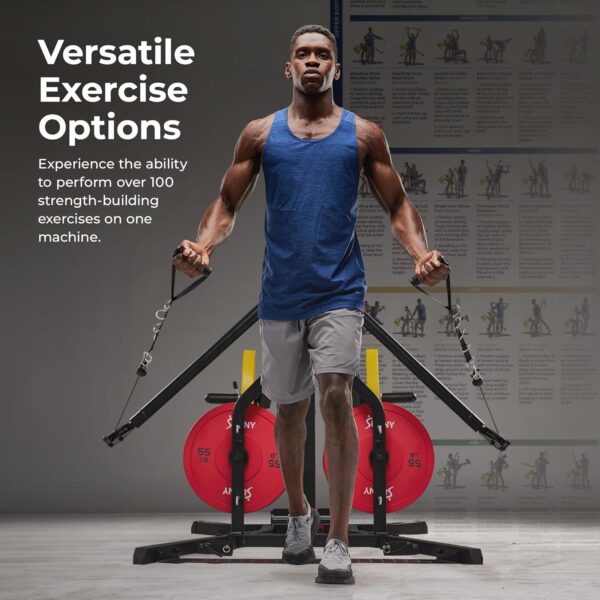 Sunny Health & Fitness Multifunctional Strength Training Home Gym – Complete Workout Equipment with Training Attachments, Optional Squat Stand, Power Rack Cage, Adjustable Incline Bench - Image 4