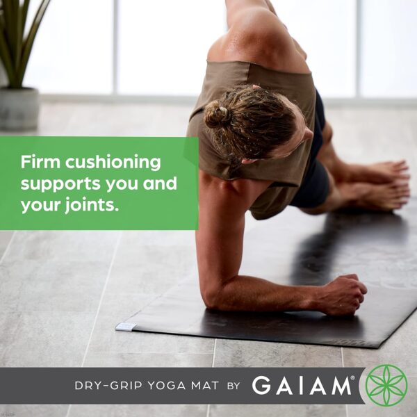 Gaiam Dry-Grip Yoga Mat - 5mm Thick Non-Slip Exercise & Fitness Mat for Standard or Hot Yoga, Pilates and Floor Workouts - Cushioned Support, Non-Slip Coat - 68 x 24 Inches - Image 3