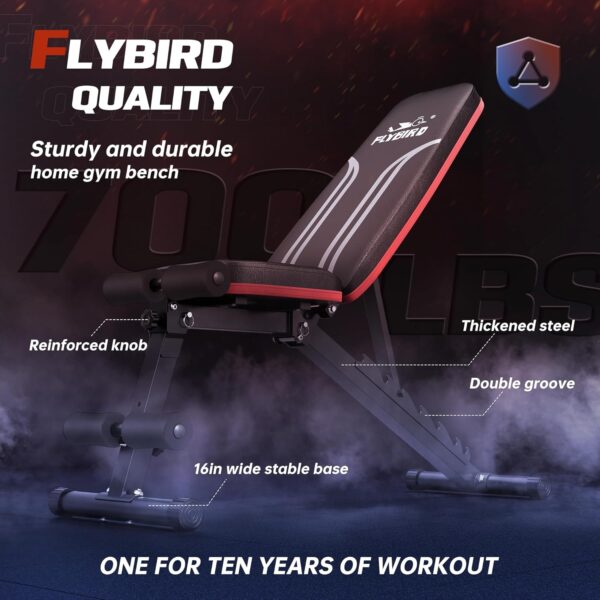 FLYBIRD Adjustable Weight Bench Workout Bench for Home Gym, 15 Degree Decline Sit-Up, Sturdy Durable Folding Weight Bench for Years of Workout -FBGEAR23 - Image 2