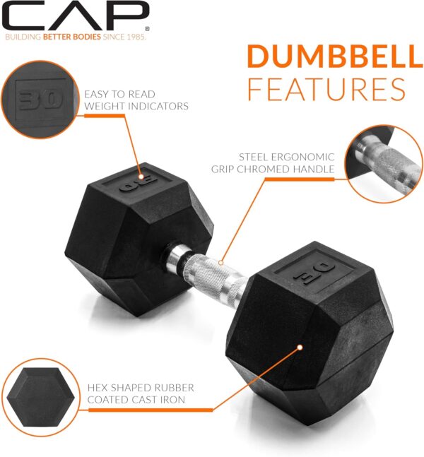 CAP Barbell 30 LB Coated Hex Dumbbell Weight, New Edition - Image 3