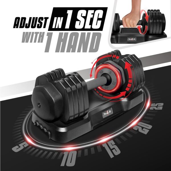 Yes4All 25/55LB Adjustable Dumbbells Pair/Single, 5-in-1 Dumbbells Adjustable Weights with Anti-Slip Handle & Sturdy Prolocks - Image 2