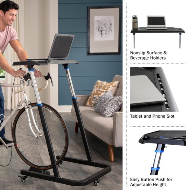 RAD Cycle Products Adjustable Bike Desk - Rolling Laptop Cart for Stationary Bike or Trainer - Exercise While Working or Watching TV - Standing Desk - Image 3