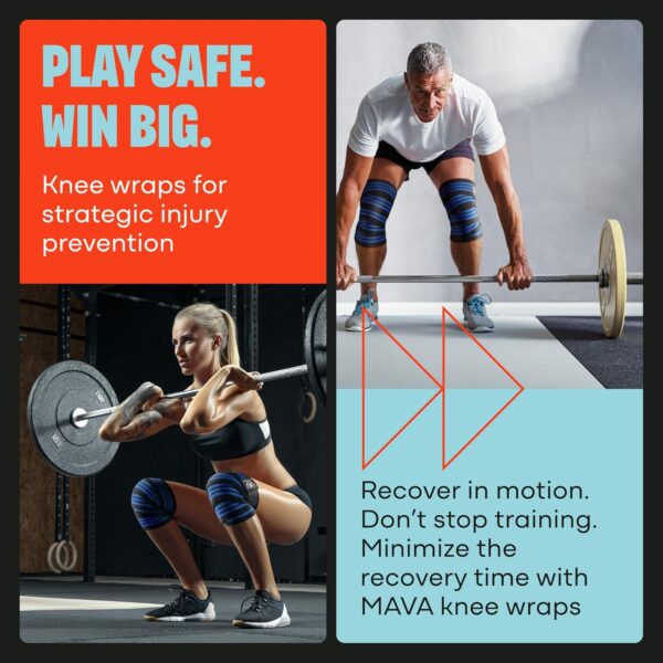Mava Sports Knee Wraps (Pair) for Men & Women | Ideal for Cross Training, WODs, Gym Workouts, Weightlifting, Fitness & Powerlifting | Knee Straps for Squats | 72" Compression & Elastic Support - Image 3