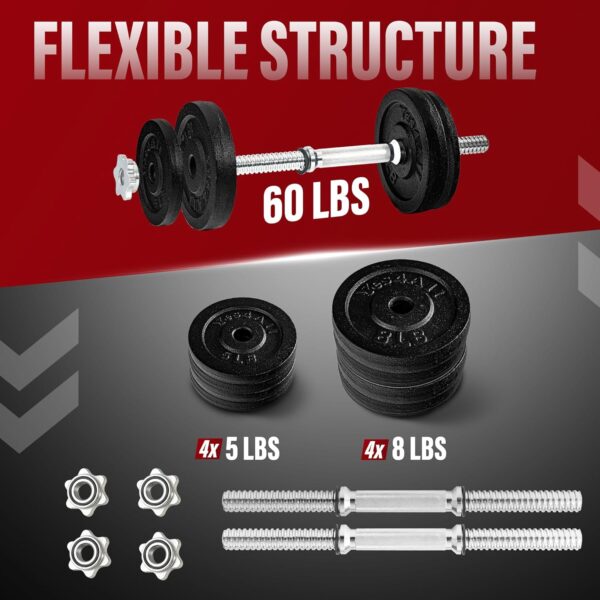 Yes4All Old School Adjustable Dumbbell Set with Weight Plates, Star Lock Collars/Connector, 40lbs to 200lbs Adjustable Weight Plates Set - Image 2