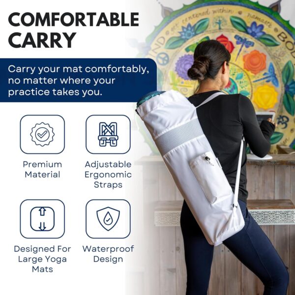 Yoga Mat Bag Carrier - Large Yoga Mat Bags for Women and Men with Adjustable Straps, Bungee & Clasp – Waterproof Yoga Tote Bag with Pocket – Breathable Mesh Gym Bag with Yoga Holder - Image 8