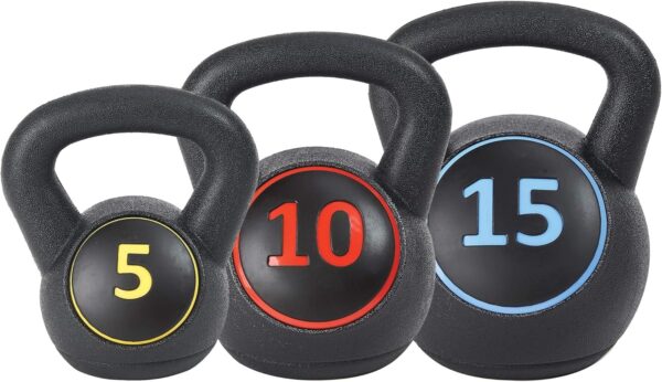 US Weight Plastic Kettlebell Set - 5, 10, and 15 Pound Kettlebells