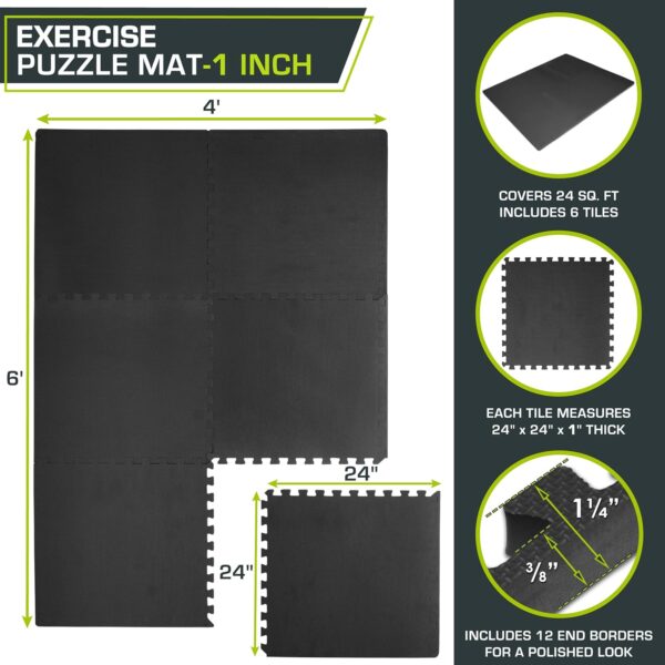 ProsourceFit Extra Thick Puzzle Exercise Mat, EVA Foam Interlocking Tiles for Protective, Cushioned Workout Flooring for Home and Gym Equipment, Black - 3/4 inch - 96 Sq Ft - 24 Tiles - Image 2