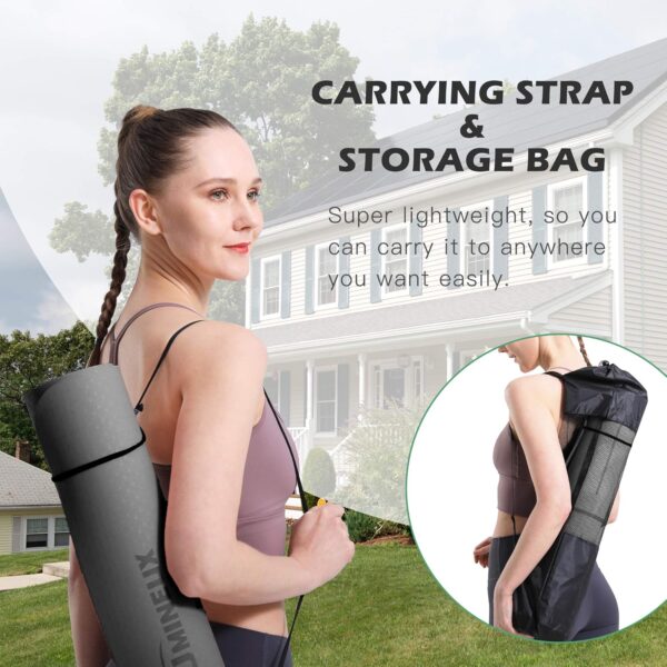Yoga Mat Non Slip, Pilates Fitness Mats, Eco Friendly, Anti-Tear 1/4" Thick Yoga Mats for Women, Exercise Mats for Home Workout with Carrying Sling and Storage Bag - Image 6