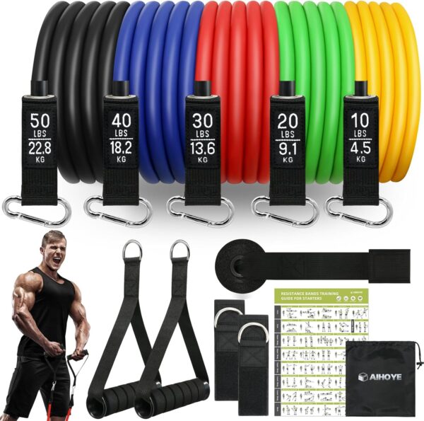 Aihoye Resistance Bands for Working Out Exercise Bands Resistance Bands Set Fitness Bands Stretch Bands for Exercise Band Workout Bands Resistance Band Door Anchors Work Out Bands for Exercise