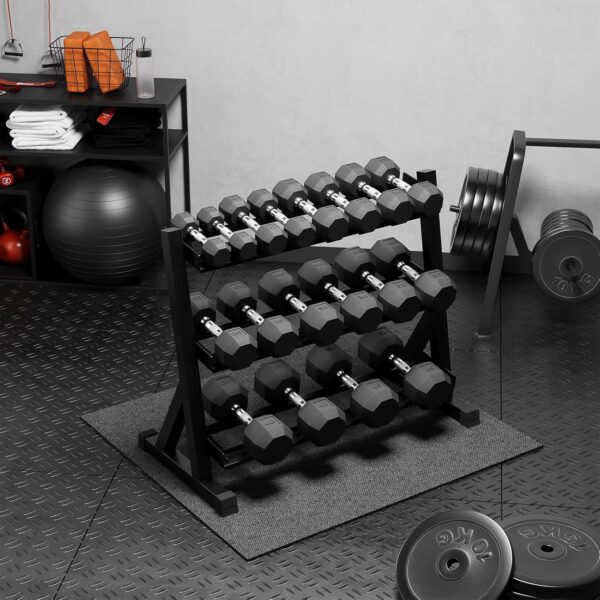 Premium Rubber Coated Hex Dumbbell Weight Set with Rack, Multiple Packages,450lbs(9 pair) for Home Gym, Coated Hand Weights for Strength Training, Workouts - Image 6