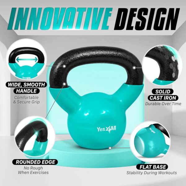 Yes4All 5-65lbs Kettlebells Vinyl Coated Cast Iron for Dumbbell Weights Exercises, Gym, Fitness, Full Body Workout Equipment Push up, Grip and Strength Training - Image 2