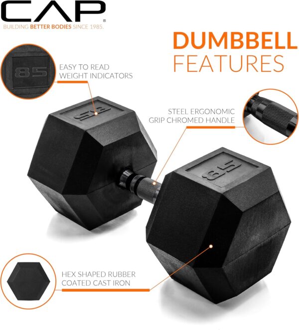 CAP Barbell 85 LB Coated Hex Dumbbell Weight with Black Handle - Image 3