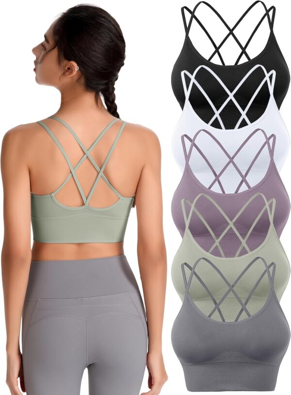 Padded Sports Bras for Women Strappy Cross Back Yoga Bras Pack for Workout Fitness Running Gym Low Impact Top