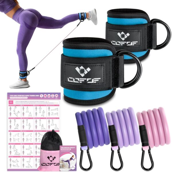 Ankle Resistance Bands with Cuffs, Ankle Bands for Working Out, Ankle Band Cuff for Kickbacks Hip, Leg Glute Exercise Equipment with Training Poster, Resistance Band with Ankle Cuffs for Women