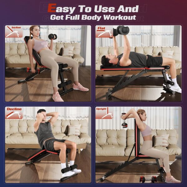 FLYBIRD Adjustable Weight Bench Workout Bench for Home Gym, 15 Degree Decline Sit-Up, Sturdy Durable Folding Weight Bench for Years of Workout -FBGEAR23 - Image 5