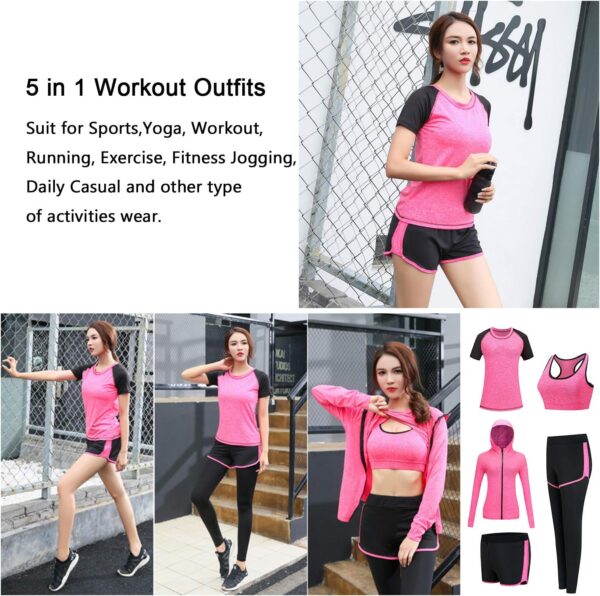 5pcs Workout Outfits for Women Athletic Sets Sport Suits Yoga Gym Fitness Exercise Clothes Jogging Tracksuits - Image 3