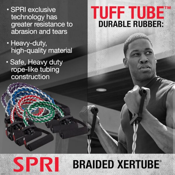 SPRI Braided Xertube Resistance Bands – Premium Exercise Band for Men & Women – Workout Equipment for Home Gym Fitness Training – Comfort Grip for Strength, Weights, and Resistance - Image 3