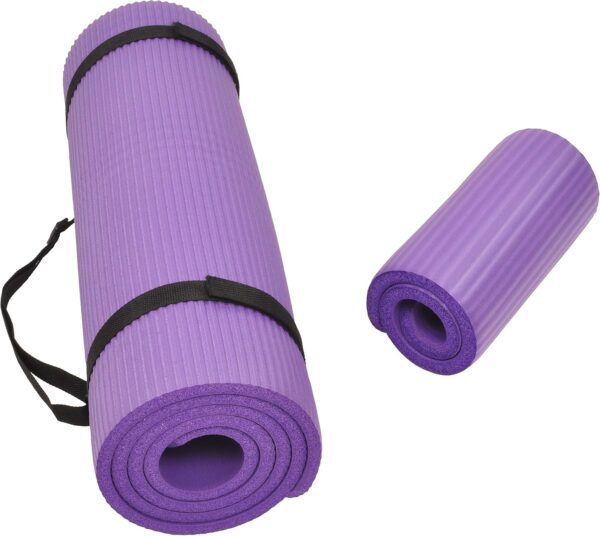 All Purpose 1/2-Inch Extra Thick High Density Anti-Tear Exercise Yoga Mat and Knee Pad with Carrying Strap, Multiple Colors