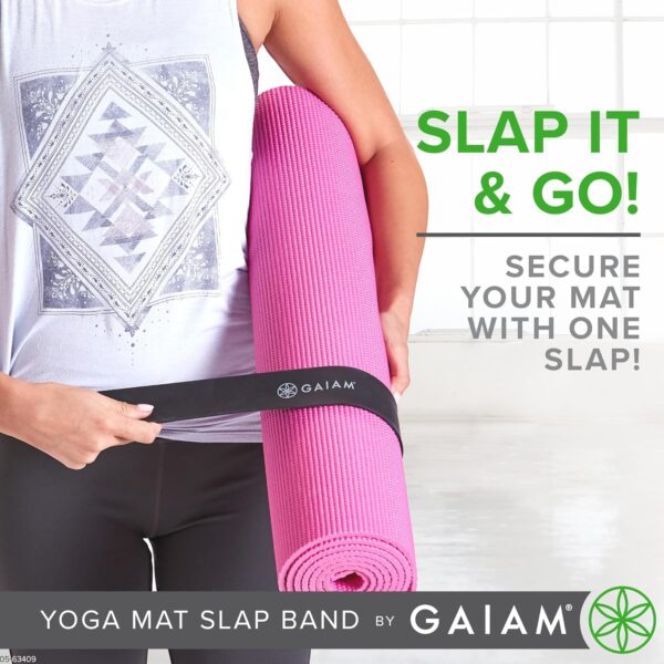 Gaiam Yoga Mat Strap Slap Band - Keeps Your Mat Tightly Rolled and Secure with One Snap - Strong Clasp for Yoga Mat Storage and Travel - Fits Most Size Mats (20"L x 1.5"W), Black - Image 2