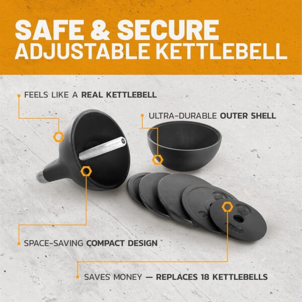 Adjustable Kettlebell [Bells of Steel] Upgraded Version Kettlebell Adjustable | Steel Shell, Internally-Loaded for Full Body Workouts | Competition Standard 35mm Handle, 12-20.5kg - Image 3