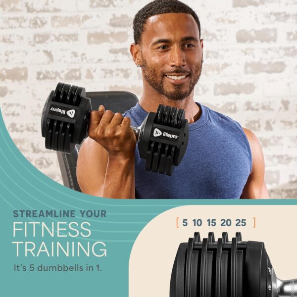 LifePro Adjustable Dumbbell Set/Single – 90lb, 25lb Dumbbells Set of 2, and Single piece - Quick Change Rotating Hand Weights for Women/Men at Home Gym Weight System, Ideal for Home Strength Training - Image 2