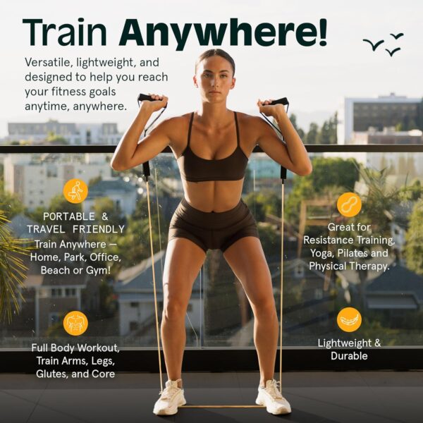 Retrospec Train Resistance Bands Set (5pc) Workout Bands w/Handles, Door Anchor, Carry Bag for Women & Men - Image 3