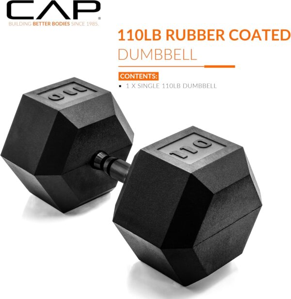 CAP Barbell 110 LB Coated Hex Dumbbell Weight with Black Handle - Image 2