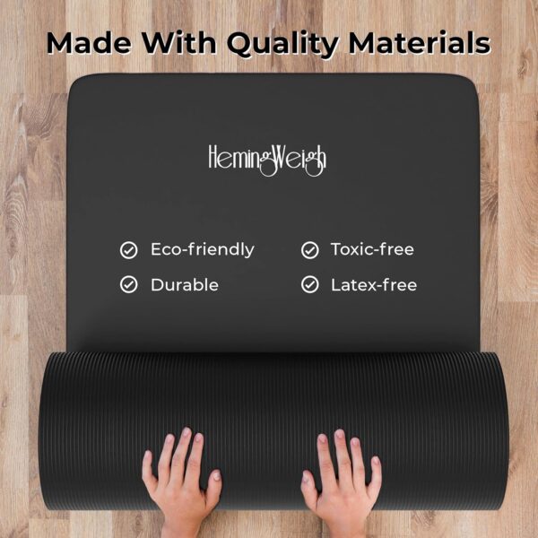 HemingWeigh 1 Inch Extra Thick Non Slip Yoga Mat - Exercise Mats for Home Workouts, Black (70"L x 23"W) - Image 4